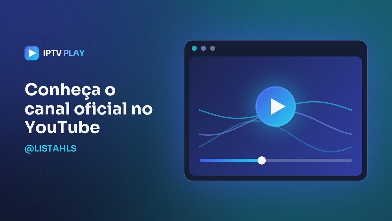 Ilustração de um player de vídeo genérico com o convite para conhecer o canal oficial @LISTAHLS no YouTube